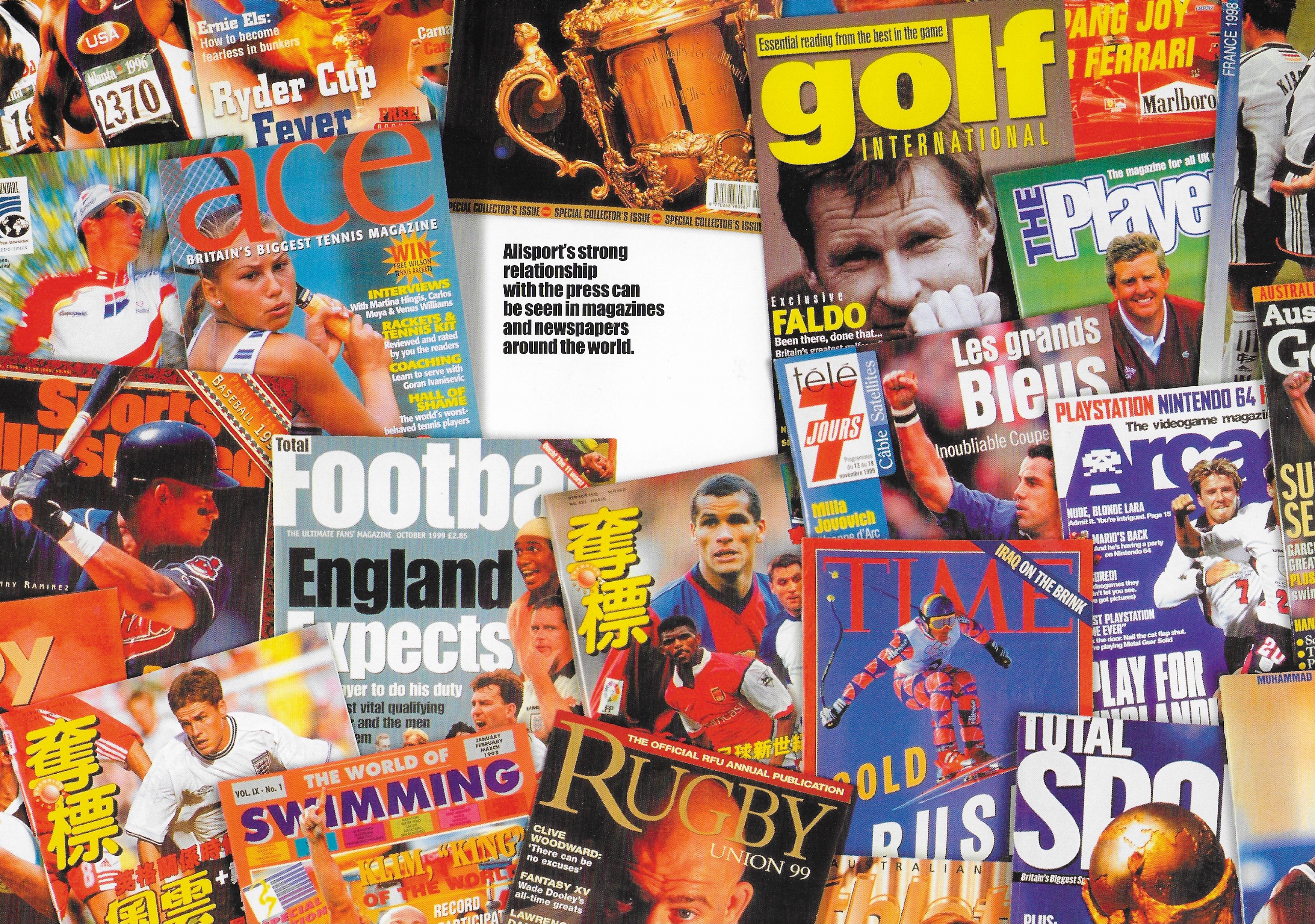 Real magazine covers arranged as an editorial media display