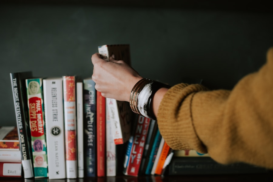 Books under warm evening light for nighttime listening
