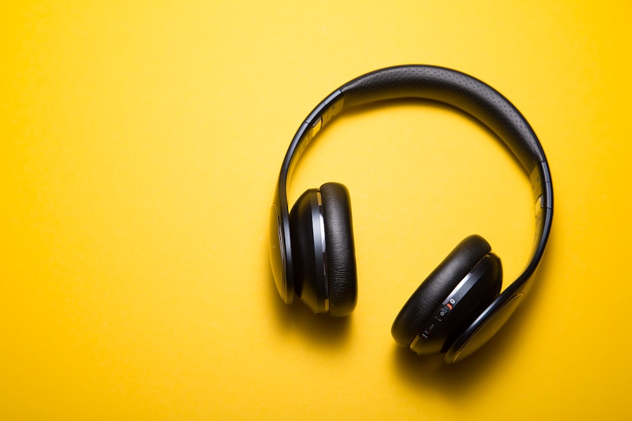 Premium headphones photographed for audiobook listening