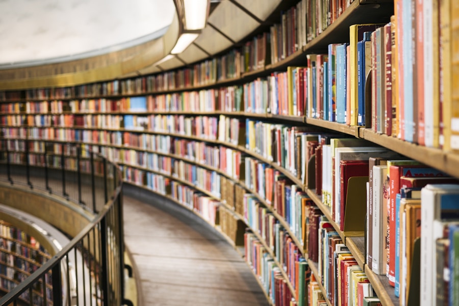 Reader near shelves in a bookstore