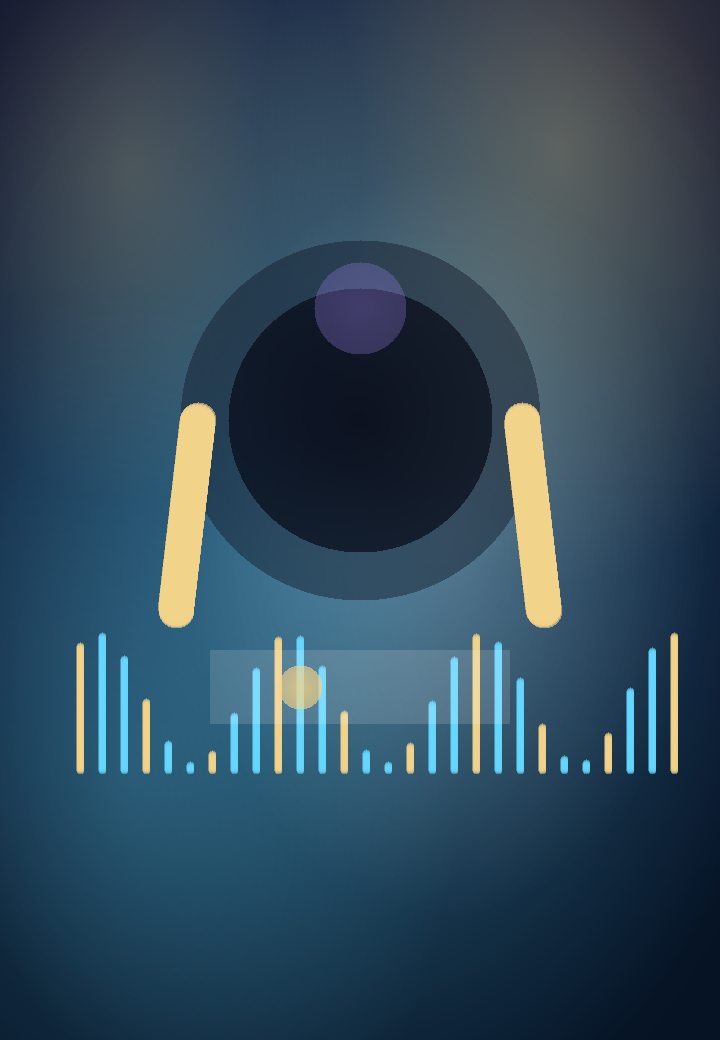 Clear calm night audiobook scene with luminous headphones and soft blue light