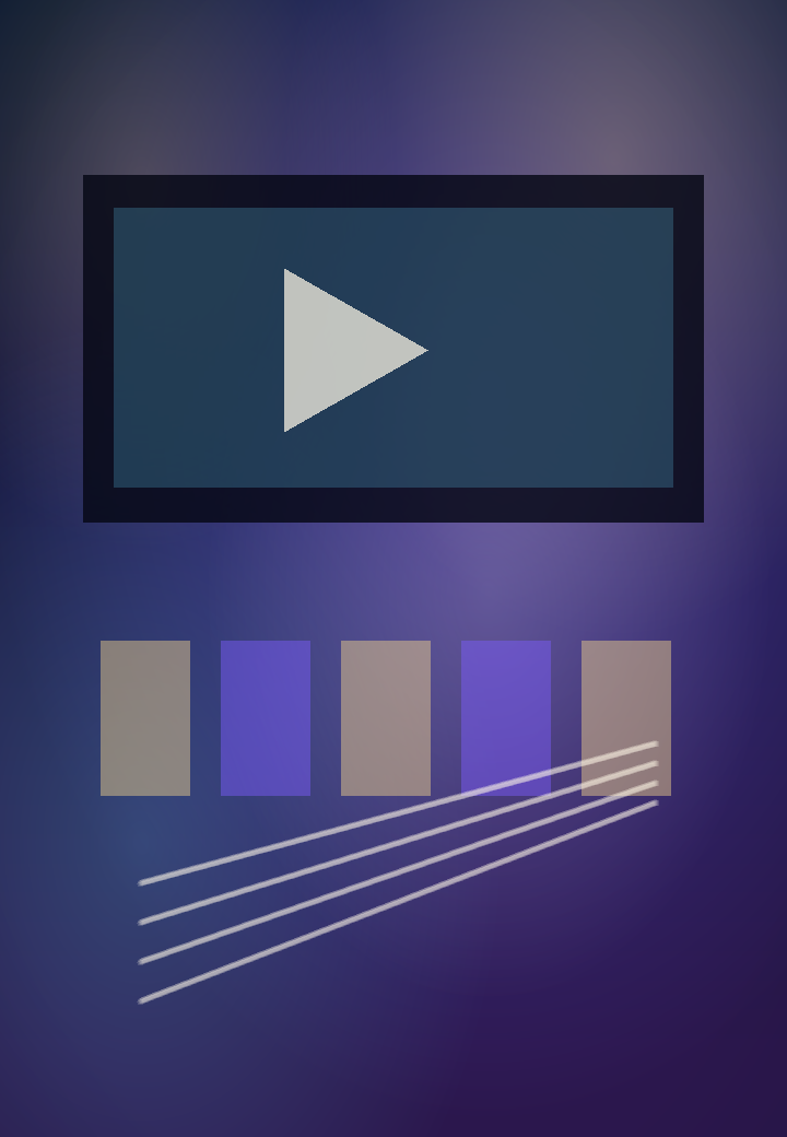 Bright cinematic preview room with clear screen and play icon